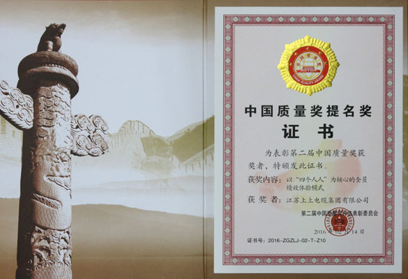 8188cc威尼斯电缆荣获第二届中国质量奖提名奖